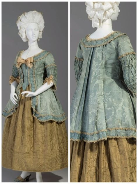 1770s Pet-en-l'air and petticoat Pet En L'air, Pet En L'air 18th Century, 1770s Dress, 18th Century Jacket, 1770s Fashion, 1780s Fashion, Colonial Dress, 18th Century Dress, Rococo Fashion