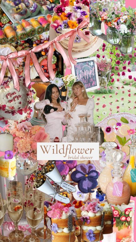 Wildflower bridal shower collage theme Spring Into Love Bridal Shower Theme, Diamond Of The Season Bridal Party, Flower Themed Bachelorette Party, Wild Flower Bridal Shower Theme, Wildly In Love Bridal Shower Theme, Bridal Shower Flower Theme, Brunch Bridal Shower Themes, Wild Flower Bridal Shower Ideas, Wildflower Bachelorette