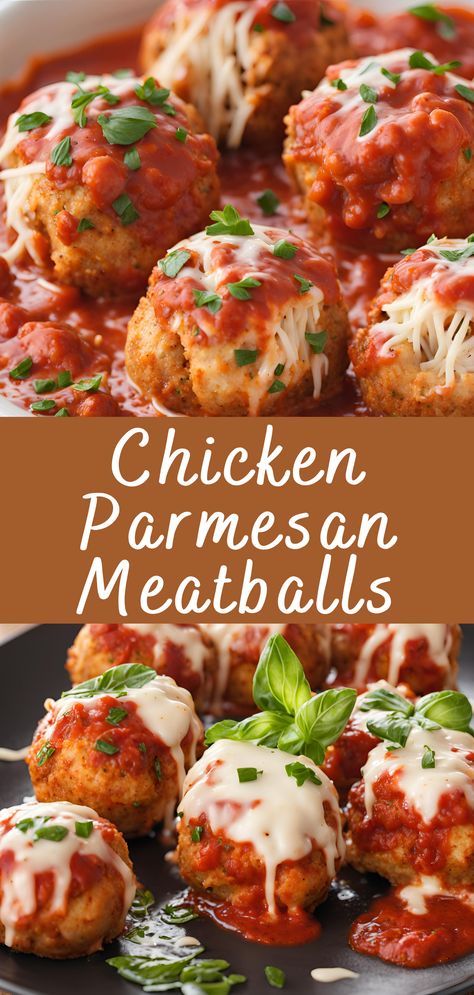 Chicken Parmesan Meatballs Recipe | Cheff Recipes Meatball Quick Meals, Healthy Meals Meatballs, Chicken Meatball Parmesan Bake, Meatball Main Dish Recipes, Easy Italian Recipes Healthy, Convenience Food Recipes, Healthy Meatball Recipe Clean Eating, Meals With Chicken Meatballs, Ground Chicken Parmesan Meatballs