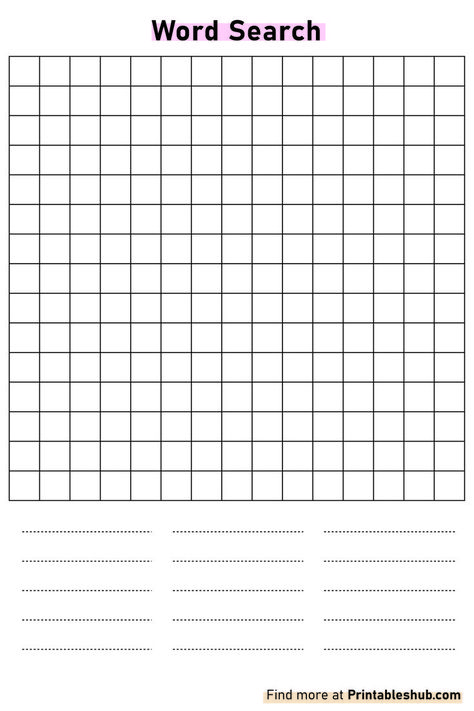 Free Printable Blank Word Search Template PDF Word Work, Word Search Template, Hidden Words, Word Search Puzzles, Word Puzzles, Puzzle Design, Unique Words, Word List, Templates Printable Free