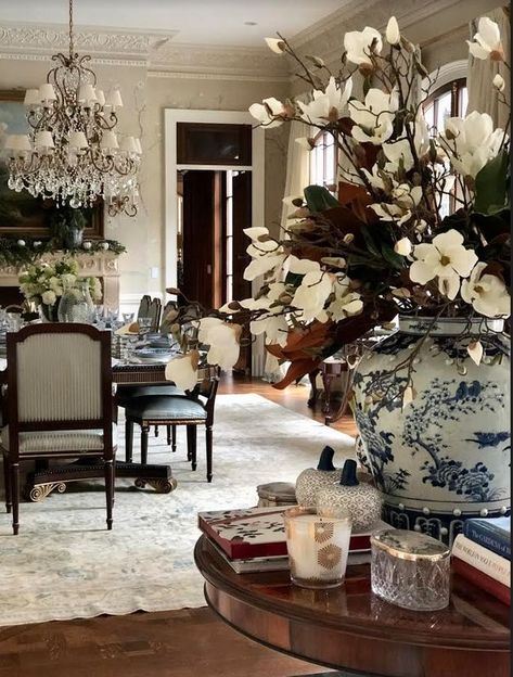 A beautiful luncheon in celebration of my collaboration with Giddy Paperie! - The Enchanted Home | Dining room decor, Beautiful living rooms, Living room decor Blue White Decor, Enchanted Home, Beautiful Living Rooms, French Decor, Classic Interior, Formal Living Rooms, White Decor, Elegant Homes, Ideas Home