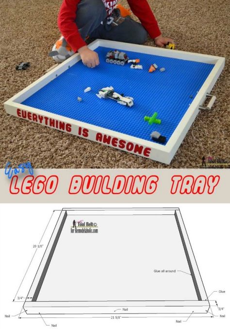 Easy DIY Lego building tray tutorial.  A Lego tray is a perfect place for your kids to create, play and display their amazing Lego creations. @Remodelaholic #giftidea Lego Tables, Lego Tray, Lego Table Diy, Diy Lego, Homemade Holiday Gifts, Lego Club, Lego Table, Amazing Lego Creations, Candy Dispenser