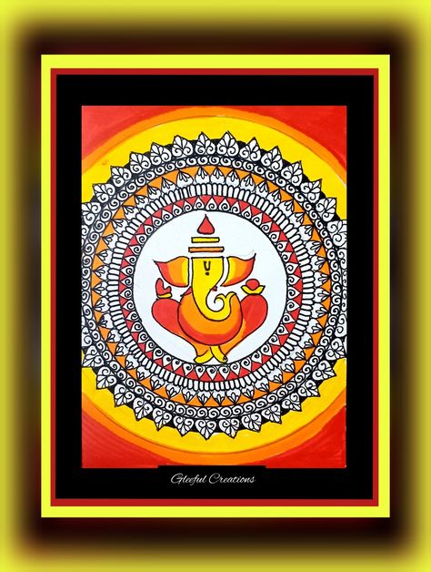 Madhubani Art Ganesha, Ganpati Madhubani Painting, Madhubani Art Easy And Simple, Ganesha Madhubani Painting, Mandala Ganesha Art, Ganesha Outline, Kohbar Painting, Ganpati Mandala Art, Gleeful Creations