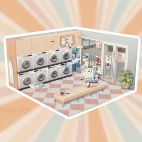 Laundromat Design Layout, Laundromat Layout, Laundromat Bloxburg, Sims 4 Laundromat, Bloxburg Laundromat, Laundromat Interior, Sims Layout, Adopt Me Small House Ideas, Sims Legacy Challenge