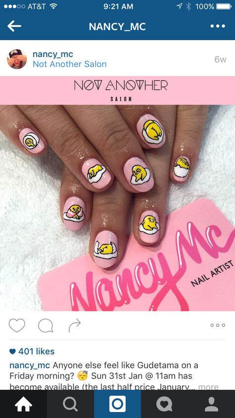 Gudetama Nails, Lazy Egg Gudetama, The Lazy Egg Gudetama, Gudetama Items, Gutatama Egg, Nail Jewels, Nail Stamping, Beauty Health, Nail Artist