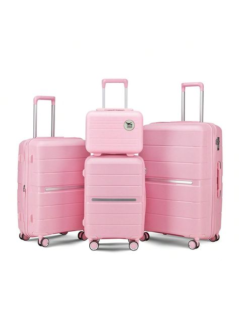 Pink  Collar     Embellished   Storage & Organization Pink Suitcase Set, Pink Luggage Sets, Suitcase Pink, Pink Suitcase, Travel Luggage Set, Pink Luggage, Hard Shell Luggage, Lightweight Suitcase, Suitcase Set