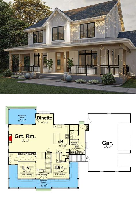 Two Story House With Front Porch, Two Story House With Porch, Family Home Plans 2 Story, Two Story Blueprints, Wrap Around Front Porch Ideas, Farmhouse Style House Plans Two Story, Two Story House With Wrap Around Porch, 4 Bedroom House Exterior, House Plans 2 Story 4 Bedroom