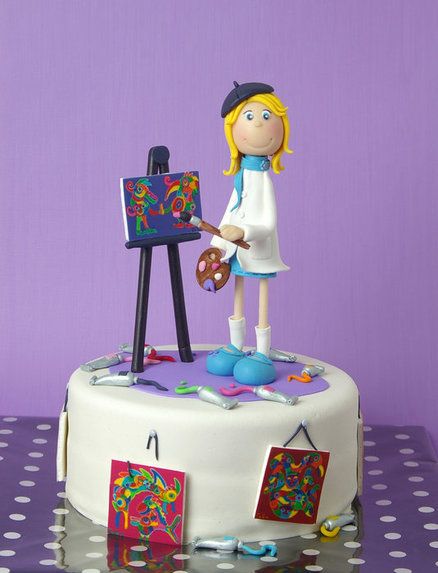 Little artist - by Madamegateau @ CakesDecor.com - cake decorating website Painter Cake, Art Party Cakes, Rainbow Bagels, Art Birthday Cake, Mousse Cakes, Artist Cake, Mirror Glaze, Childrens Birthday Cakes, Cupcake Cake