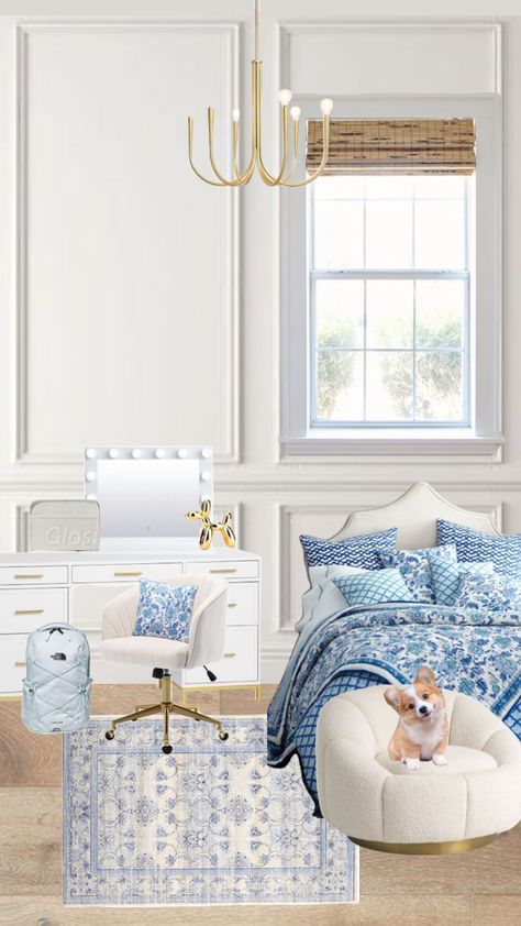 Preppy Room Blue And White, Preppy Room Blue, Preppy Blue Bedroom, Room Preppy, Preppy Baby, Preppy Coastal, Preppy Bedroom, Coastal Room, Room Blue