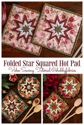 DIY Folded Star Pot Holder Free Sewing Patterns + Video | Fabric Art DIY Folded Fabric Potholders, Pattern For Pot Holders, Quilted Pot Holders Patterns, Pot Holder Patterns Free, Pot Holders Sewing, Fabric Potholders, Potholder Patterns Free, Pot Holders Quilted, Quilted Potholder Pattern