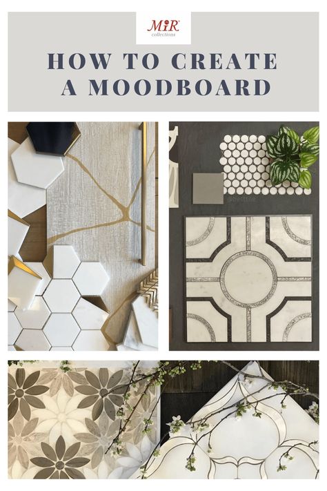 Learn how to create an interior design moodboard today! #moodboard #interiordesignideas #mirmosaic Bathroom Mood Board Inspiration, Mood Board Interior Design, Mood Board Interior, Interior Design Moodboard, Design Moodboard, Tile Trends, Bus Conversion, Interior Design Mood Board, Mood Board Inspiration