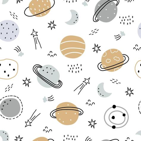 Space and stars seamless pattern for kids. Hand drawn stars background in cartoon style Use for prints, wallpaper, decorations, textiles. Vector illustration. Space Seamless Pattern, Space And Stars, Drawn Stars, Stars Background, Space Pattern, Space Theme Party, Kids Vector, Star Background, Kids Pattern