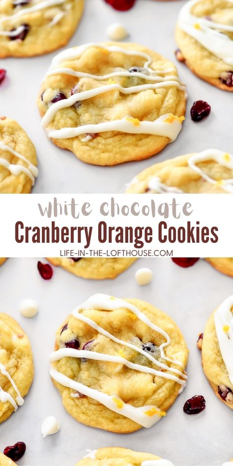 Cranberry Orange Cookies, White Chocolate Drizzle, Cranberry Dessert, Chocolate Chip Pudding Cookies, Chocolate Cranberry, Orange Cookies, Recipes Chocolate, White Chocolate Cranberry, Cranberry Cookies