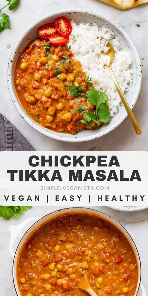 Chickpea Tikka Masala Recipe, Vegan Chana Masala, Chickpea Tikka Masala, Vegan Tikka Masala, Vegan Indian Recipes, Masala Sauce, Deep Cleaning Hacks, Tikka Masala Recipe, Chickpea Recipes