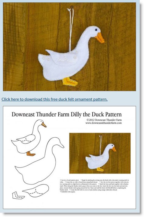 Dilly the Duck Felt Pattern – Felting Felt Patterns Free, Duck Crafts, Duck Ornaments, Felt Ornaments Patterns, Bird Crafts, Felt Pattern, Felt Birds, Felt Patterns, Felt Decorations