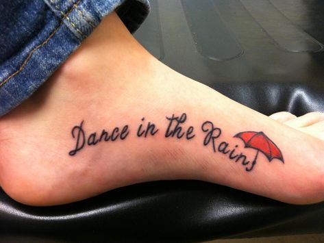 Love it! I'd want some music notes with it though, and I'm not sure about the placement. Maybe on the back of my neck, or my shoulder Dance In The Rain Tattoo, Dancing In The Rain Tattoo, Piercings Quotes, Rain Cloud Tattoos, Rain Tattoo, Storm Tattoo, Father Daughter Tattoos, Dance In The Rain, Side Tattoos