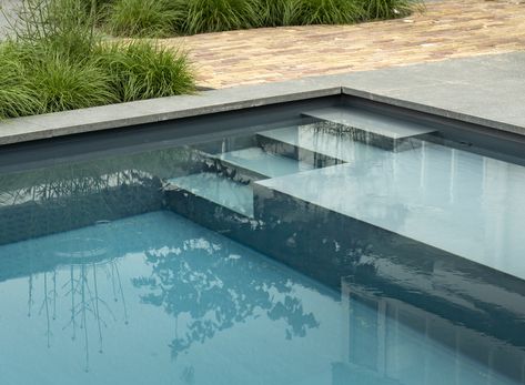 HOOG.design – Exclusive living inspirationProject Prinsenbeek – Skimmer foil pool with sit-down lounging platform - Skimmer Pool Design, Skimmer Pool, Hoog Design, Luxury Swimming Pools, Pool Skimmer, Outdoor Terrace, Modern Pools, Pool Designs, Swimming Pool