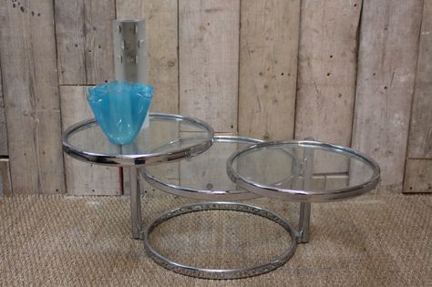 A very stylish 1970s chrome coffee table, with adjustable glass shelves. Adjustable Coffee Table, Chrome Coffee Table, Circle Coffee Tables, Design Coffee Table, Bronze Coffee Table, Midcentury Modern Dining Table, Tiled Coffee Table, Antique Dining Tables, Low Coffee Table