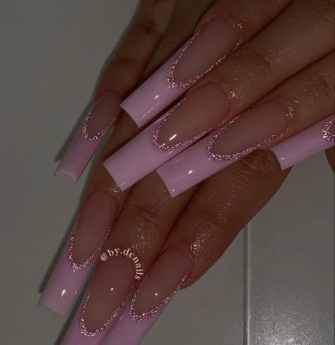 Nail Art Trendy, Pink French Nails, 2023 Nail, Baby Pink Nails, Pink Glitter Nails, Nail Art Glitter, Manicure Gel, Girly Acrylic Nails, French Tip Acrylic Nails