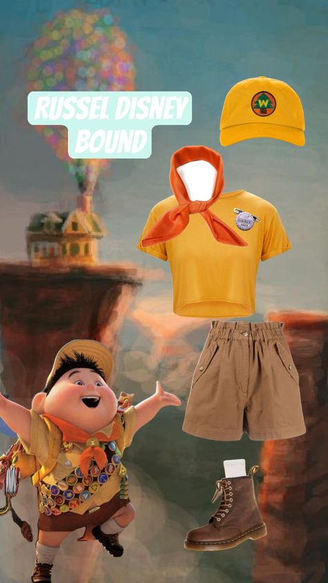 russel from up disney bound! #up #disneybound #disneybounding #disneystyle #disneyoutfit #russel #pixar #pixarup Indiana Jones Disneybound, Russell Disneybound, Pixar Outfit Ideas, Pixar Inspired Outfits, Disney Character Outfit Ideas, Animal Kingdom Disneybound, Character Inspired Outfits Casual Cosplay, Up Disneybound, Disneyland Halloween Costumes