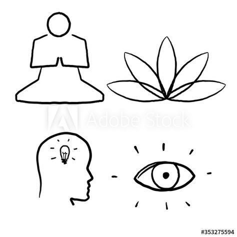 Stock Image: hand drawn Meditation Practice and Yoga Vector Line Icons Set. Relaxation, Inner Peace, Self-knowledge, Inner Concentration, Spiritual Practice.doodle Journal Doodles Aesthetic Spiritual, Spiritual Doodles, Yoga Doodles, Meditation Doodle, Spiritual Line Art, Spiritual Drawings, Yoga Vector, Black Canvas Paintings, Spiritual Journals