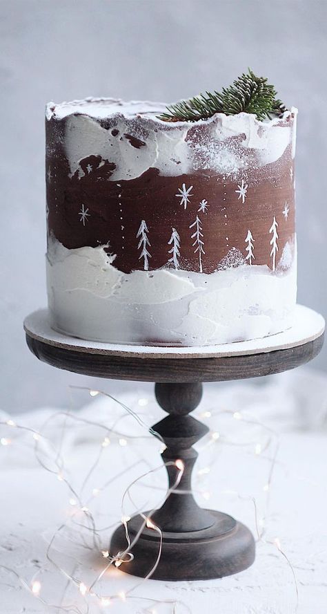 Winter Torte, Christmas Themed Cake, Chocolate Cake Designs, Christmas Cake Designs, New Year's Cake, Christmas Cake Decorations, Xmas Cake, Winter Cake, Christmas Cooking