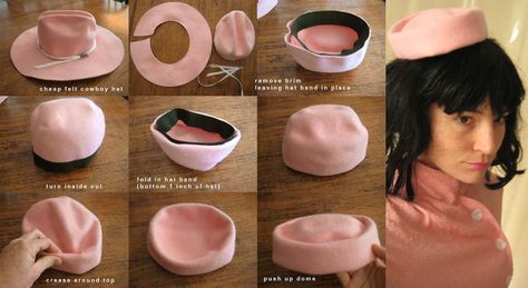 No-Sew 60-Second Pill Box Hat! Click the photo to see how! Pola Topi, Fascinator Hats Diy, Barbie Hat, Sewing Hats, Hat Tutorial, Hat Patterns To Sew, Pillbox Hat, Diy Hat, Millinery Hats