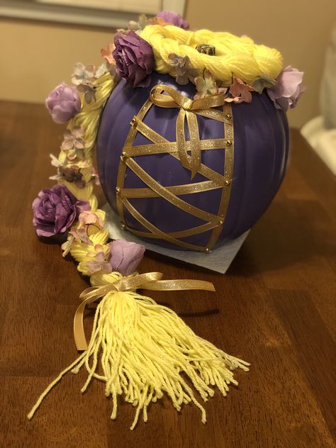 Rapunzel/Disney Tangled pumpkin painting and decorating Tangled Pumpkin Painting, Rapunzel Pumpkin, Tangled Pumpkin, Disney Pumpkin Painting, Story Book Pumpkin, Rapunzel Disney, Pumpkin Decorating Contest, Painting And Decorating, Disney Pumpkin