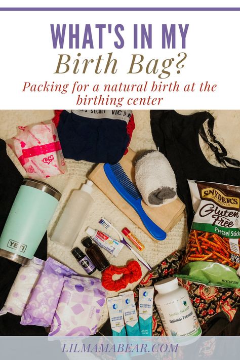 Natural Birth Essentials, Birth Bag For Birth Center, Birth Center Bag Checklist, Birth Bag Checklist, Birthing Center Bag Packing Lists, Doula Bag Essentials, Birthing Essentials, Birth Center Packing List, Labor Essentials