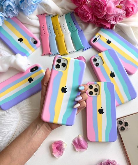 Iphone Silicone Case, Card Holder Phone Case, Wood Phone Case, Silicone Iphone Cases, Flexible Design, Rainbow Design, Unique Materials, Pastel Rainbow, Soft Velvet