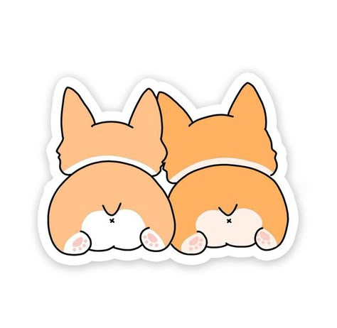 Corgi Stickers Printable, Corgi Butts Drawing, Corgi Stickers, Aesthetic Decals, Corgi Drawing, Corgi Art, Wall Aesthetic, Corgi Butts, Cute Corgi