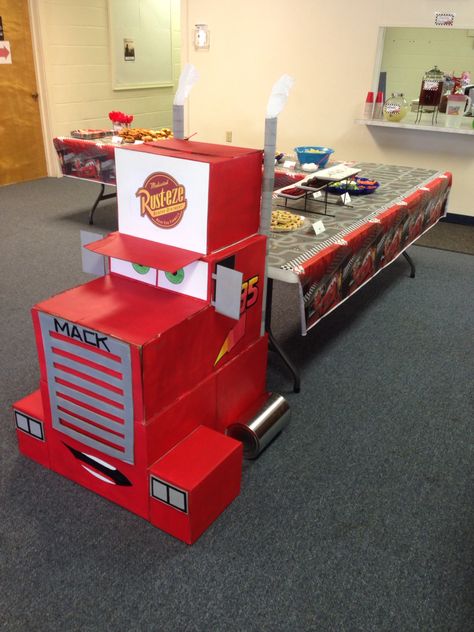 Disney Cars birthday party Mack truck                                                                                                                                                     More Cars Party Ideas, Lightning Mcqueen Party, Auto Party, Cars Birthday Party Decorations, Cars Birthday Party, Disney Cars Party, Car Themed Parties, Disney Cars Birthday, Cars Birthday Party Disney