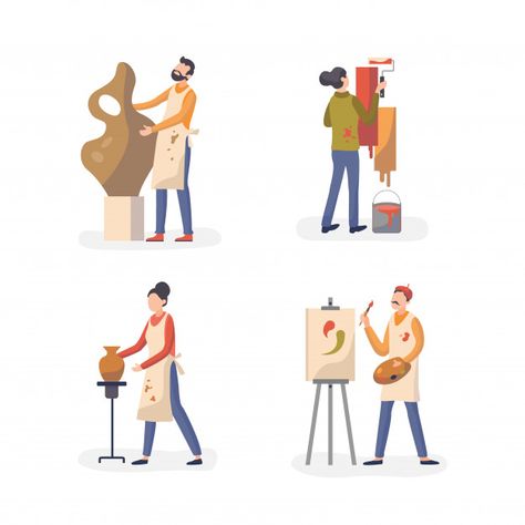 Workshop Illustration, Pottery Sculpting, Workshop Icon, Vector Illustration People, Art Brochures, Education Art, Flat Vector Illustration, Flat Vector, People Illustration