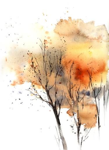 Tree Watercolor Painting, Abstract Tree Painting, Abstract Realism, Tree Artwork, Watercolour Inspiration, Abstract Watercolor Art, Fall Watercolor, Watercolor Painting Techniques, 수채화 그림