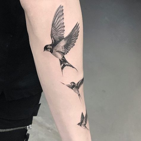 Tattoo Ideas Birds, Tattoo Hombre Brazo, Golondrinas Tattoo, Bird Tattoo Ideas, Pair Tattoos, Melbourne Tattoo, Small Chest Tattoos, Rose Hand Tattoo, Single Needle Tattoo