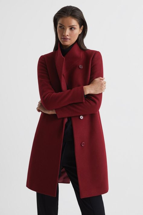 Reiss Women, Mid Length Coat, Red Wool Coat, Core Wardrobe, Wool Wrap Coat, Asymmetric Neckline, Wrap Coat, Red Coat, Coats Jackets Women