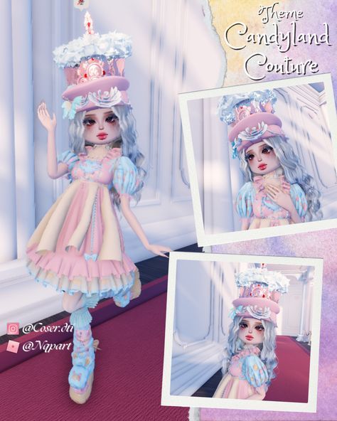 Dti Outfits Candyland Couture, Candyland Culture Dress To Impress, Dti Theme Candyland Couture, Candyland Couture Outfit, Candy Land Dress To Impress, Candy Land Couture, Dti Candyland Coutoure, Candy Land Couture Dress To Impress, Candyland Aesthetic