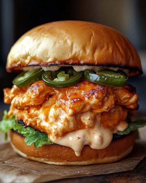 Buffalo Sandwich Recipes, Jalapeño Burger, Spicy Chicken Burger, Buffalo Burger, Buffalo Chicken Burgers, Burger Chicken, Amazing Burger, Burger Bun, Chicken Burgers Recipe