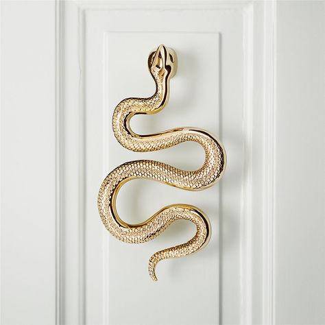 New CB2 Affordable Home Decor | CB2 Snake Curtain Tie Back, Modern Door Knocker, Unique Door Handles, Library Vibes, House Fixtures, Contemporary Mailboxes, Modern Halloween Decor, Black Pillar Candles, Door Knockers Unique