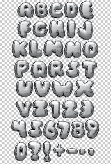 Graphic Fonts Typography, Balloon Black And White, การออกแบบ Ui Ux, Typeface Alphabet, 3d Fonts, Balloon Font, Balloon Alphabet, Graphic Letters, Alphabet Sticker