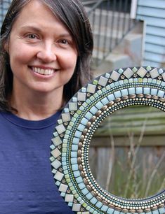 Zetamari Mosaic Artworks / Angie Heinrich - 13in Diameter | Facebook Tile Mirror Frame, Mosaic Mirror Frame, Mosaic Mirrors, Stained Glass Mirror, Mosaic Pots, Lippan Art, Mosaic Mirror, Mosaic Artwork, Mirror Mosaic