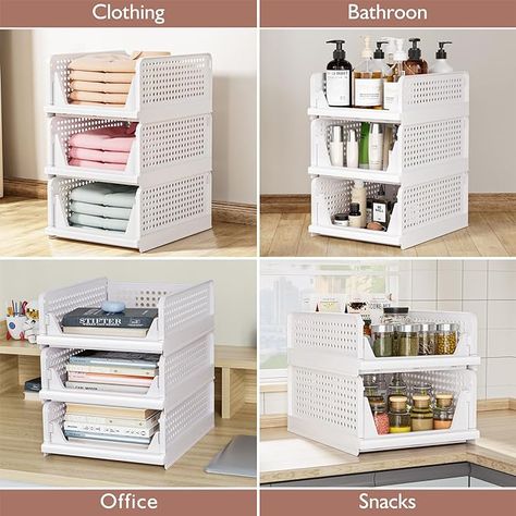 Tired of a cluttered and messy closet? These 4 Pack Folding Closet Organizers are the perfect solution to help you declutter and organize your space. They are made of high-quality plastic and are stackable, so you can maximize your storage space. . #clothestorag #closetorganization #foldingclosetorganizers #stackableclosetorganizers #homeorganization #decluttering #closetmakeover #tidycloset #organizedcloset #storagebaskets #storageboxes Messy Closet, Organizers Storage, Storage Organizers, Closet Drawers, Stackable Storage Bins, Plastic Drawers, Storage Closet Organization, Closet Makeover, Closet Shelves