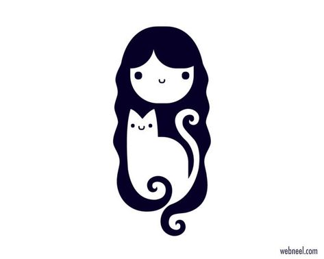 Cat Logo Illustration, Cat Lady Drawing, Cat Logo Ideas, Cat Logo Design Ideas, Cute Logo Ideas, Art Logo Ideas, Girl Logo Design, Cute Cat Logo, Cat Illustration Design