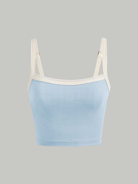 Shein Cami Top, Light Blue Tops For Women, Cute Blue Tops, Light Blue And White Outfit, Blue Shirt Girl, Light Blue Clothing, Top Celeste, Blue Top Outfit, Blue Cami Top