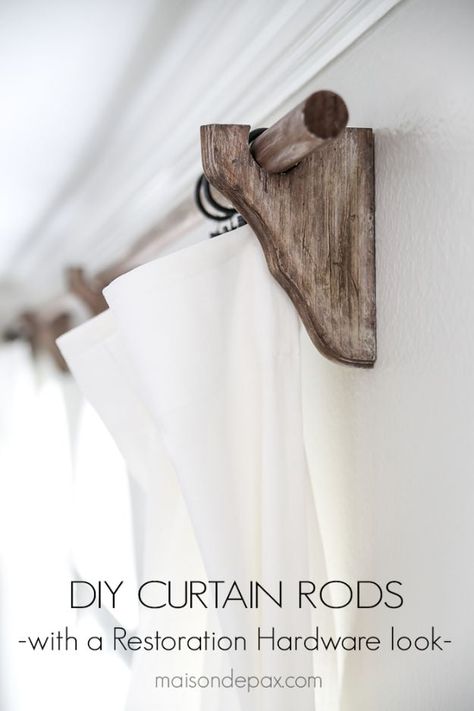 Magnolia Homes Decor Ideas - Restoration Hardware Inspired DIY Curtain Rods - DIY Decor Inspired by Chip and Joanna Gaines - Fixer Upper Dining Room, Coffee Tables, Light Fixtures for Your House - Do It Yourself Decorating On A Budget With Farmhouse Style Decorations for the Home Farmhouse Curtains Ideas, Fixer Upper Light Fixtures, Curtain Rod Ideas, Diy Curtain Rod, Fixer Upper Dining Room, Restoration Hardware Look, Magnolia Home Decor, Fixer Upper Joanna Gaines, Diy Curtain Rods