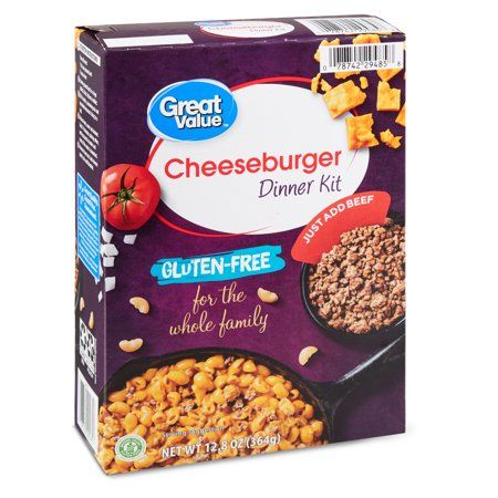 Great Value Gluten-Free Cheeseburger Macaroni Dinner Kit, 12.8 oz Dinner With Hamburger Meat, Dinner With Hamburger, Gluten Free Cheeseburger, Gluten Free Frozen Meals, Cheeseburger Macaroni, Gluten Free Dinner Easy, Frozen Dinners, Cheese Cultures, Free Groceries