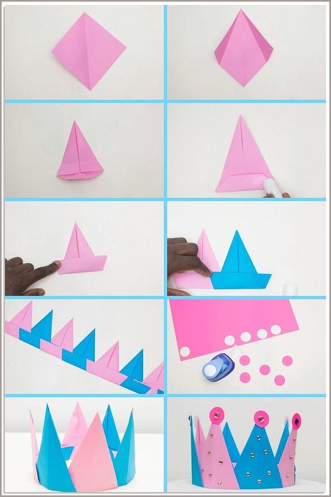 Vampire corner bookmark: easy Halloween paper craft for kids. Paper Crown Decoration Ideas, Making Crown With Paper, Handmade Crowns Paper, Crown Origami Tutorial, Paper Crafts Crown, How To Make A Crown Diy, Origami Crown Step By Step, Card Crown Diy, How To Make Crown With Paper