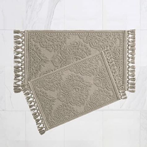 Amazon.com: French Connection Nellore Bathroom Rugs, Woven and Beaded Bathroom Mats, Durable Non-Slip Bath Rugs, Thick BathMats for Bathroom and Shower Rugs, 17" x 28", Light Brown : Home & Kitchen French Bathroom Decor Vintage, Unique Bathroom Rugs, Moroccan Bathroom Decor, Black Bathroom Rug, Half Bath Makeover, Beige Bathroom Decor, French Bathroom Decor, Classy Bathroom, Bathroom Decor Rugs