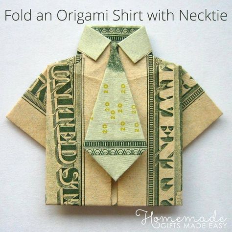 money origami shirt and tie greg Money Origami Tutorial, Origami Shirt, Folding Money, Money Shirt, Dollar Origami, Origami Gifts, Dollar Bill Origami, Origami Dress, Creative Money Gifts