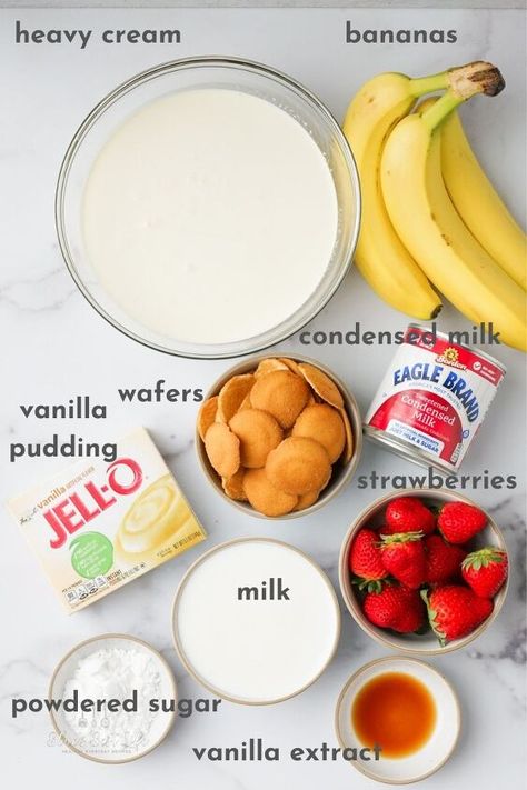 Banana Pudding With Eagle Brand, Banana Pudding With Instant Pudding, Strawberry Banana Pudding Recipe, Strawberry Banana Desserts, Strawberry Banana Pudding, Classic Banana Pudding, Vanilla Wafer Cookies, Strawberries And Bananas, Peanut Butter Rice Krispies